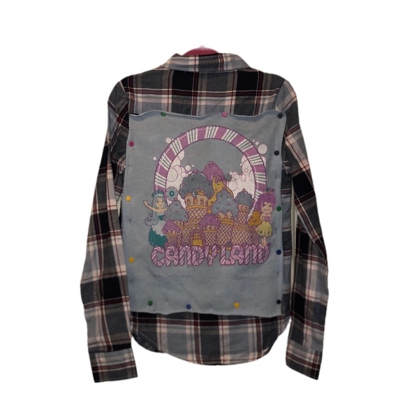 Kid’s Navy, Baby Blue, & Pink Plaid W/ Candyland Back Patch - Picture 2 of 4